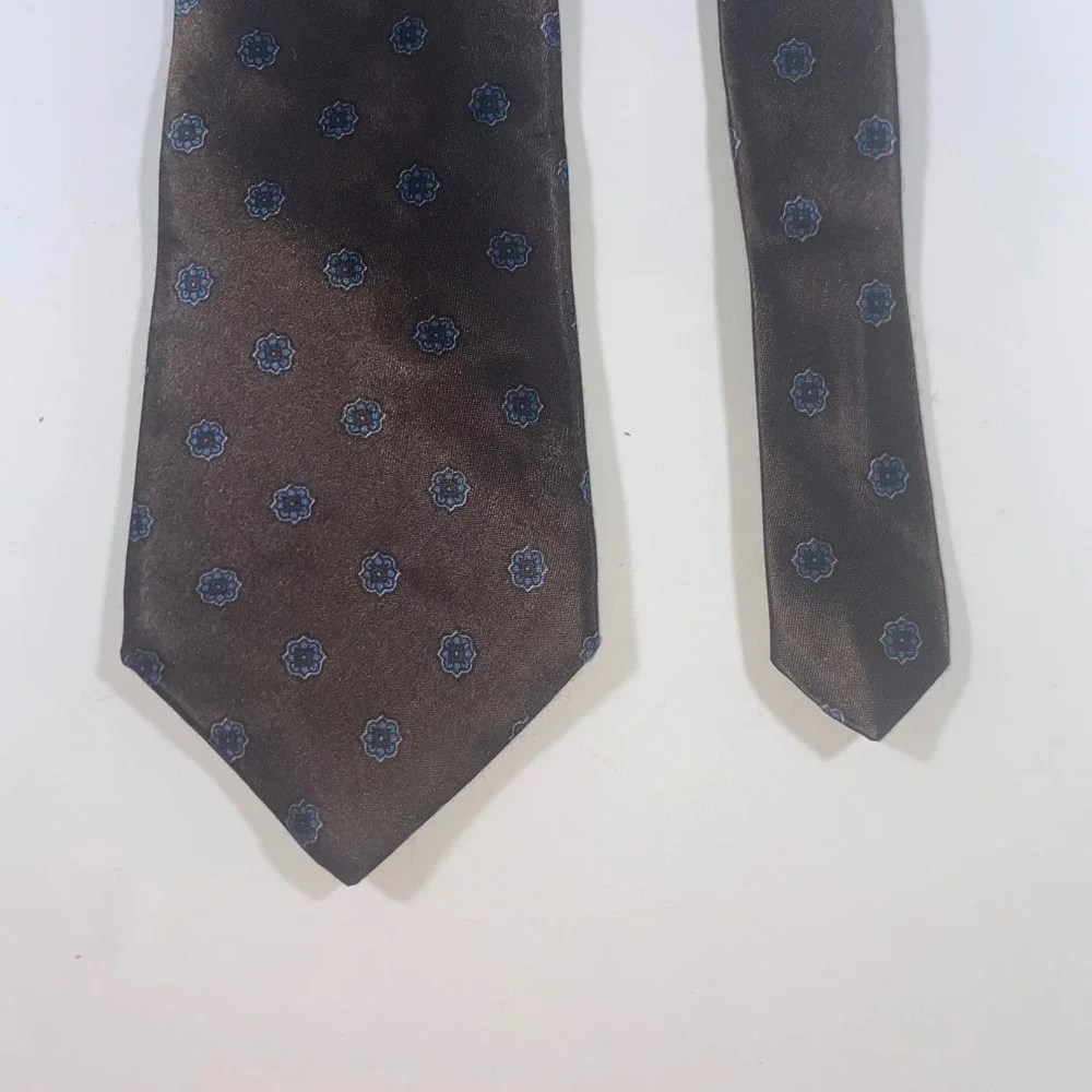 Don Loper Beverly Hills Mens Tie Bronze‎ Brown Blue Floral Medallion Acetate USA